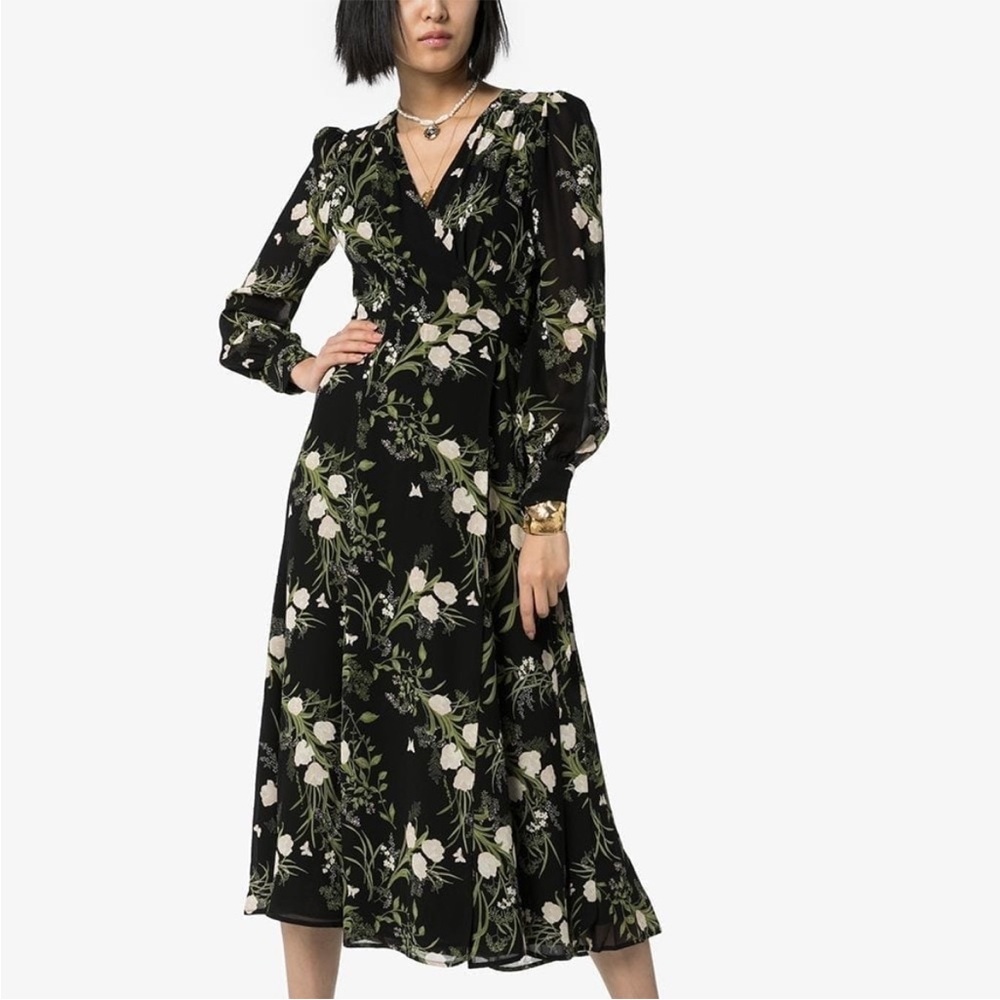 Reformation Black floral Susanna dress in Anastasia